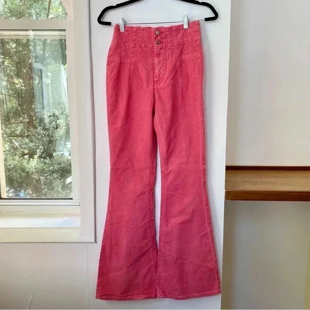NWT Free People We The Free Jayde Cord Flare Jeans Hot Pink 26